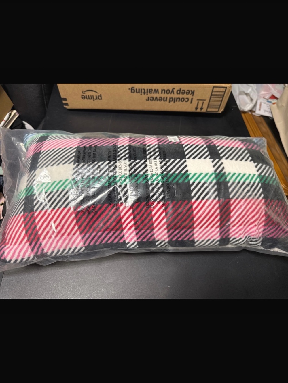 Vera Bradley Pink & Black Plaid Accent Pillow with Green Stripe